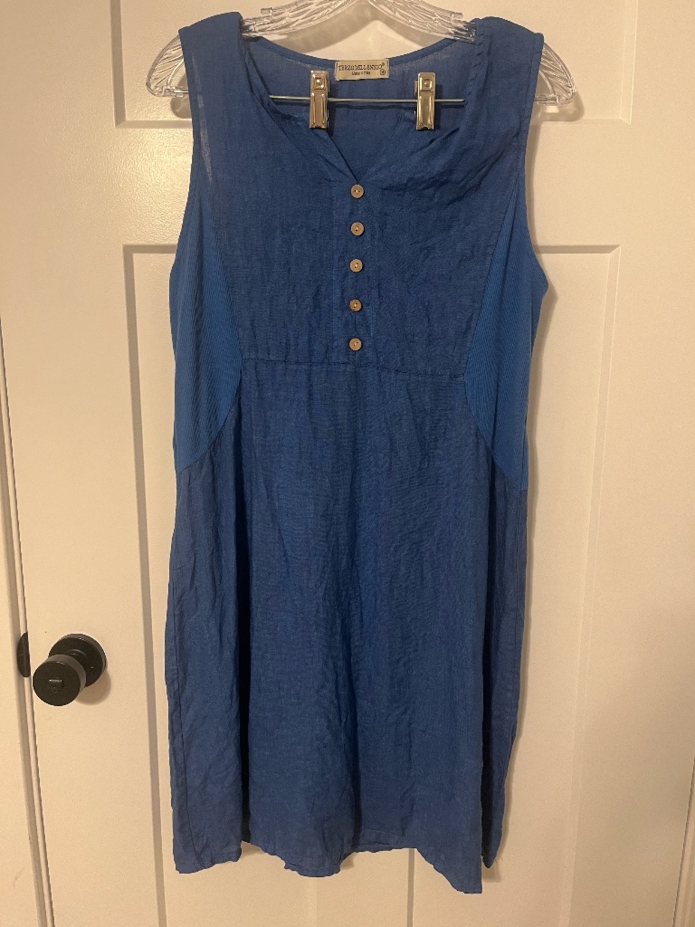 Terzo Millennio Italian Dress Womens M Blue 100% Linen Sleeveless Beach Resort